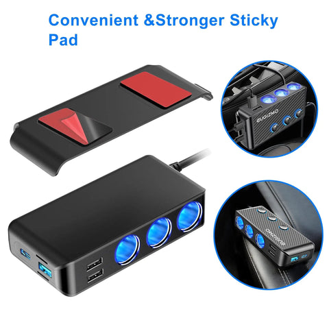 Plug Straight Into Your Whip With This Eight In One Cigarette Lighter Adapter Packing Triple Sockets Two Pd 30W Usb C Ports And Three Rock Solid Usb Ports To Keep Phones Dash Cams Tablets Fully Charged On Every Trip with sticky pad setup.