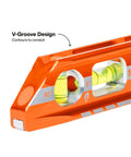 8 Inch Pitch Vial Torpedo Level With Magnetic Track Pro Grade Readouts 0 45 90 And Pitch In 1/8 Inch Increments close-up of vials