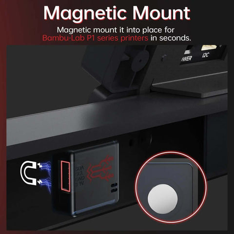 Magnetic mount demonstration of Panda Sense Temperature Humidity Sensor for 3D Printers Magnetic Mount for Bambu Lab P1S P1P Printers