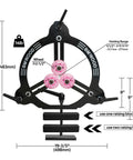 Heavy Duty Woodturning Steady Rest With Triple Rubber Rollers For 16 18 20 Inch Swing Lathes, features pink wheels and measurements.