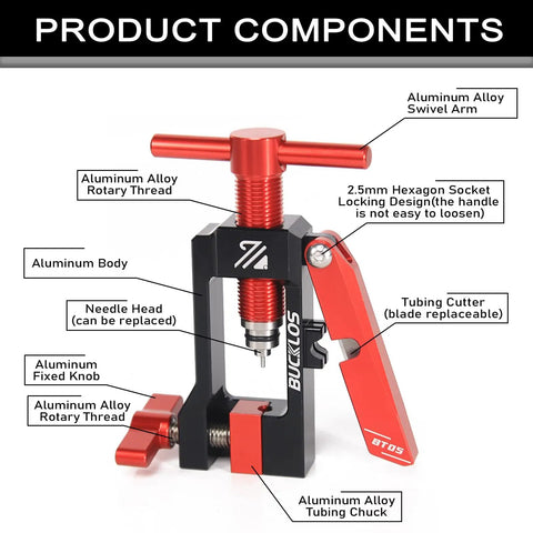 Smooth Operator 2 In 1 Hydraulic Disc Brake Needle Driver Insertion Tool With Heavy Duty Aluminum Tubing Cutter components layout