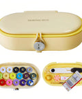 Grab And Go Travel Sewing Kit With Round Case Emergency Repair Gear With Needles Thread Scissors Thimble in yellow box