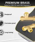 Image showing Pack Of 30 Three Quarter Inch Push Fit Slip Tee Fittings With Disconnect Clip For PEX Copper CPVC Pipes next to features heatproof, corrosion-proof, and long-lasting.
