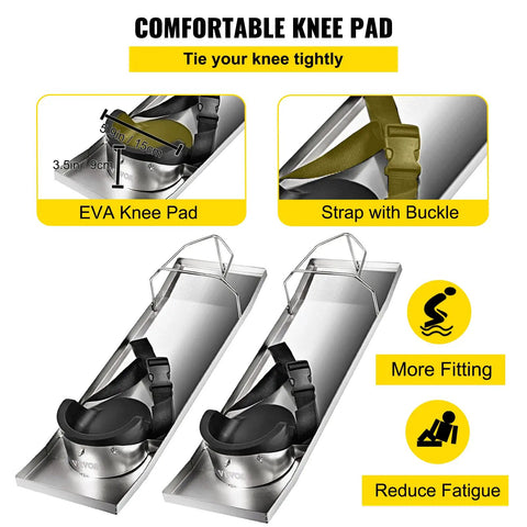 Concrete Knee Board Sliders 28 X 8 Inch Pair With Stainless Steel Kneeboards, EVA pads, and buckle straps for comfortable use
