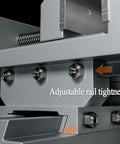 Close-up of adjustable rail tightness on Hardened Steel Two Way Cross Slide Vise With Precise Laser Readout And Chunky Powder Coated Cast Iron.
