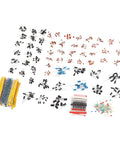 No Sweat Electronics Tinkerer Kit 1400 Piece Beginner Starter Pack with assorted resistors, capacitors, diodes, and transistors.