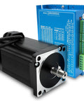 Nema 34 closed-loop stepper motor kit with black motor and blue DSP driver module, front view.