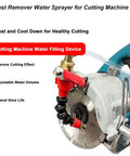 Top Notch Industrial Dust Control Water Sprayer Kit For Tile Cutting Machines With Slick Mist Nozzle Heavy Duty Pump And Five Meter Hose attached to cutting machine for effective dust suppression.