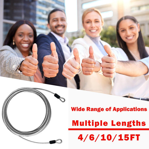 Heavy Duty One Eighth Inch Stainless Steel Security Cable With Double Loop Great For Luggage Locks And Bike Locks Flexible Steel Wire Rope For Travel Gear In Four Six Ten Or Fifteen Foot Lengths Two Pack with people giving thumbs up background