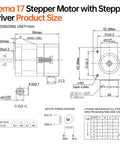 Technical diagram showing dimensions and wiring of Nema 17 Stepper Motor With Integrated Driver 1.8 Degree 2 Phase High Torque 0.41Nm 58 Oz