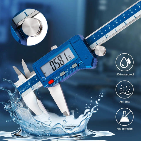 Pro Grade Digital Caliper 8 Inch Stainless Steel Water Resistant With Large LCD Display immersed in water with anti-corrode features.
