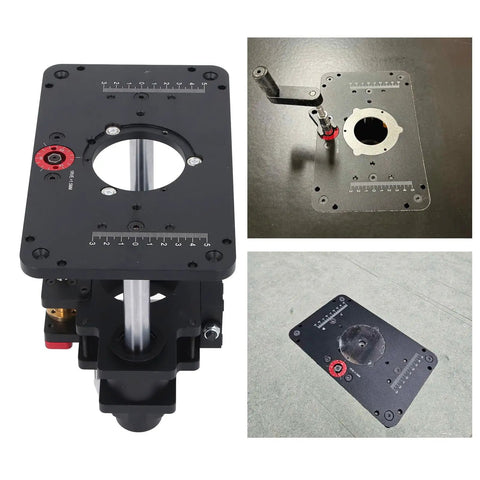 Heavy Duty Electric Router Table Lift System Built With Premium Aluminum Alloy with precision marks and height adjustment features.