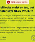 Text image explaining soil issues and correct use for Plant Moisture Meter For Healthy Pots An Easy To Use Soil Probe That Stops Overwatering No Battery Needed 26 Cm Long In Pot Probe With Quick Read For Smarter Plant Watering.