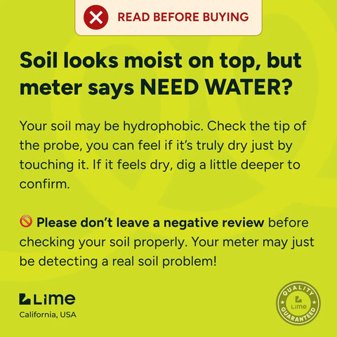 Text image explaining soil issues and correct use for Plant Moisture Meter For Healthy Pots An Easy To Use Soil Probe That Stops Overwatering No Battery Needed 26 Cm Long In Pot Probe With Quick Read For Smarter Plant Watering.