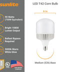 Led T42 Mega Bright High Lumen Corn Light Bulb 90W 750W Equivalent 10800 Lumen Mogul E39 Base 120 277V Non Dimmable