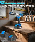 Beefy 1/2 Inch Cordless Impact Wrench With 450 Ft Lbs Torque, shown with 4 sockets and 4.0Ah battery in a garage setting