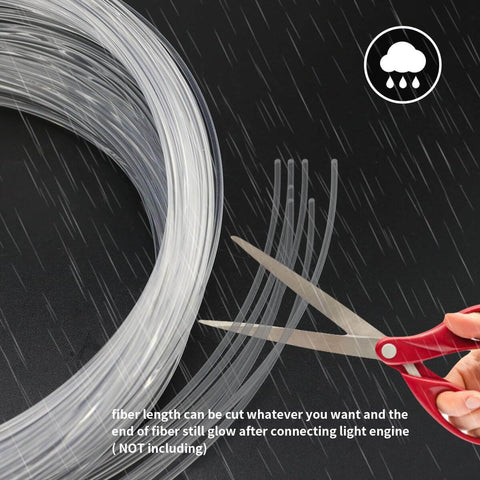 End Glow PMMA Fiber Optic Cable Strands Roll being cut, 100 Pieces, 0.03 Inch Diameter, shown flexible and easy to bend.