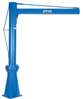 Rock Solid Transportable Jib Crane Featuring Smooth Friction Brake Design Flows Between Workstations While Crushing 1000 Pounds Without A Sweat For Your Busy Warehouse Floor And Industrial Job Sites, portable blue crane with sturdy base.
