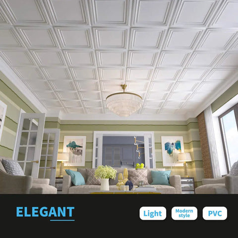 PVC Ceiling Tiles 2x2 White 12 Pack For Drop Ceiling Grids Or Flat Substrates, Lightweight Flexible Plastic Sheets That Will Not Crack, Water And Corrosion Resistant, Safe Recyclable DIY Ceiling Upgrade