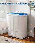 Compact Portable Washing Machine Mini Washer And Spin Dryer Combo 14 Lbs shown in room, emphasizing its portable and compact size.