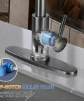 SOEBIZ Grey Kitchen Faucets with Pull Down Sprayer close-up of sealed valve on premium faucet design, highlighting durability.