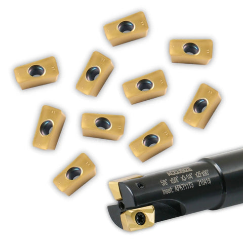 5/8 Inch 90 Degree Square Shoulder Indexable End Mill with 5/8 Inch Shank and 3-1/4 Inch OAL, includes 10 APKT11T308 carbide inserts