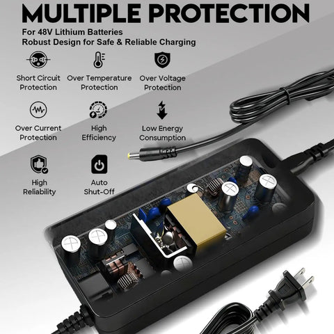 Universal 54.6V 3A Smart Charger For 48V Lithium Bikes Scooters And Hoverboards Fast Charge With 100 To 240V Input 7 In 1 Replacement Kit Featuring Interchangeable Connectors Compatible With Segway Volpam Jetson And More