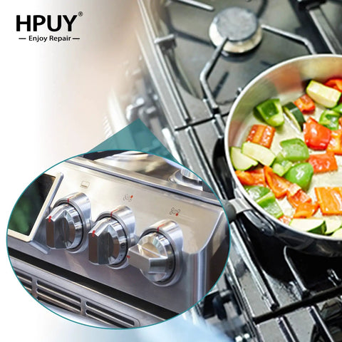 DG64-00473A Stove Knobs Replacement For Samsung Gas Range with stainless steel protection ring in use next to cooking pan