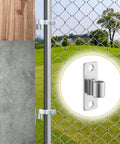 Heavy Duty Gate Hinge 4 Pack Wall Mount Female 304 Stainless Steel Built Like A Tank For Outdoor Barn Or Backyard Projects Super Solid Rust Proof 1764 Lb Capacity 3.9 Inch installed on a chain link fence.