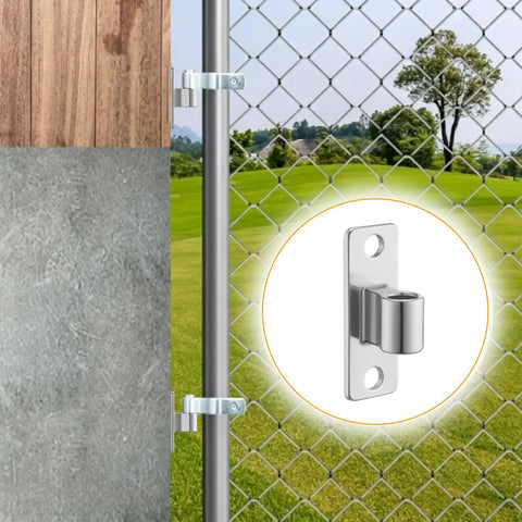Heavy Duty Gate Hinge 4 Pack Wall Mount Female 304 Stainless Steel Built Like A Tank For Outdoor Barn Or Backyard Projects Super Solid Rust Proof 1764 Lb Capacity 3.9 Inch installed on a chain link fence.