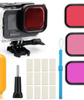 All In One Waterproof Housing With 3 Pack Dive Filters For GoPro Hero 12 11 10 9 Black 60M Underwater Depth Includes Red Filter Light Red Filter Purple Filter Floating Bar Quick Connect Mount Anti Fog Inserts