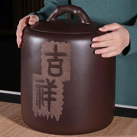 Heavy Duty Purple Clay Ceramic Storage Jar with a unique design, designed to keep rice and dry ingredients fresh.