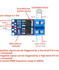 Six Pack MOSFET Switch Drive Modules PWM Control Kit diagram with labeled connections and specifications shown.