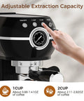 Pro Espresso Maker With Auto Milk Frother 20 Bar Pressure. Adjustable extraction buttons for single or double coffee servings.