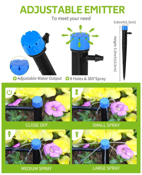 Adjustable emitter from 50Ft Drip Irrigation Kit DIY Plant Watering System With 8x5mm Tubing And Adjustable Emitters For Garden Greenhouse