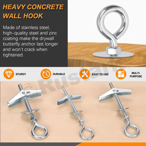 18 Pieces M4 M5 M6 O Shaped Eye Bolt Toggle Anchors Kit for Drywall Hanging Plants and Mounts displayed on wood surface.
