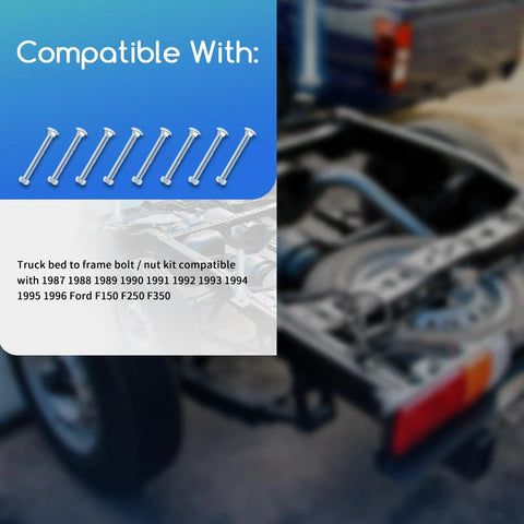 Heavy Duty Truck Bed To Frame Bolt And Nut Kit For Ford F150 F250 F350 1987 To 1996 showing eight zinc bolts for easy installation.
