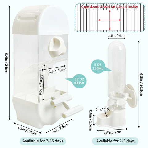 Hassle Free Spill Proof Automatic Bird Feeder For Cage transparent food container and water dispenser dimensions with clear housing.