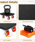 Heavy Duty Furniture Mover Tool Set With 360 Degree Rotation Wheels, Heavy Lifting Dolly And Lifter Kit For Moving Sofas Cabs Fridges Up to 1100 Lbs and Gloves Included showing anti-slip grid panel and 360° rotation wheels.