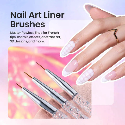 All In One Nail Art Kit With Case 31 Piece Set Including Dual Ended Dotting Tools Liner Brushes Striping Tools Sculpting Pens For Nails 3D Flower Crafting Palette Holder DIY Home Salon Manicure Design Set liner brushes close-up