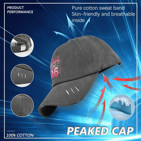 Its My 16th Birthday Dope Lightweight Low Profile Cap For Women Dark Grey Adjustable Buckle Back Strap Unstructured