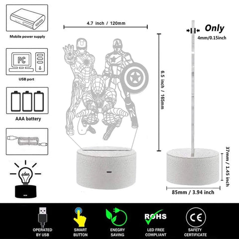 3D Illusion Night Light For Kids With Touch Control Color Changing LED Lamp Featuring 3 Pattern Modes Safe ABS Base dimensions