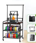 Tough As Nails 3D Printer Workbench Cart With Solid Wood Top And Steel Frame, 300 Lb Payload, showcasing 3D printer and filament storage.