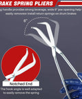 Brake spring pliers from Eight Piece Drum Brake Tool Kit With Brake Spring Pliers Remover And Installer Spring Compressor Brake Adjustment Spoons And Mini Spoon For Quick DIY Friendly Drum Brake Repairs with notched end detail.