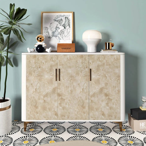 Glossy Beige Marble Contact Paper 24x394 Inches Self Adhesive Peel And Stick Vinyl on cabinet in stylish room décor