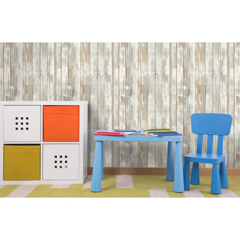 White Distressed Wood Peel And Stick Wallpaper Easy No Mess No Paste Install For Quick DIY Ready Room Makeover in playroom