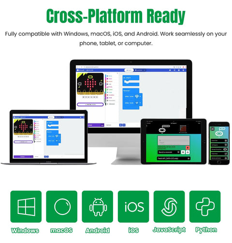 Microbit V2 Go Kit For Beginners With Built In LEDs And Sensors, Includes USB Cable And Battery Holder, Bluetooth Wireless, Compass, Radio, Temperature And Light Sensor For Dope Coding Projects. Cross-platform coding on laptop, tablet, and phone.