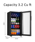 Small But Mighty Beverage Refrigerator With Double Glass Door, 3.2 Cu Ft Mini Fridge For Soda Beer Or Wine, 105 Can Capacity