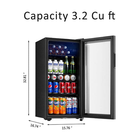 Small But Mighty Beverage Refrigerator With Double Glass Door, 3.2 Cu Ft Mini Fridge For Soda Beer Or Wine, 105 Can Capacity
