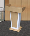 Premium Rolling Lectern And Portable Wooden Mobile Podium Featuring Locking Casters For Rolls Like A Dream in a modern office.